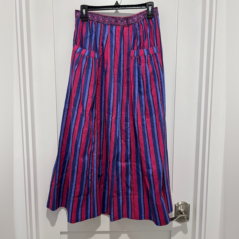 Women's A-Line Striped Skirt in Blue and Pink Bella Tu Cotton M